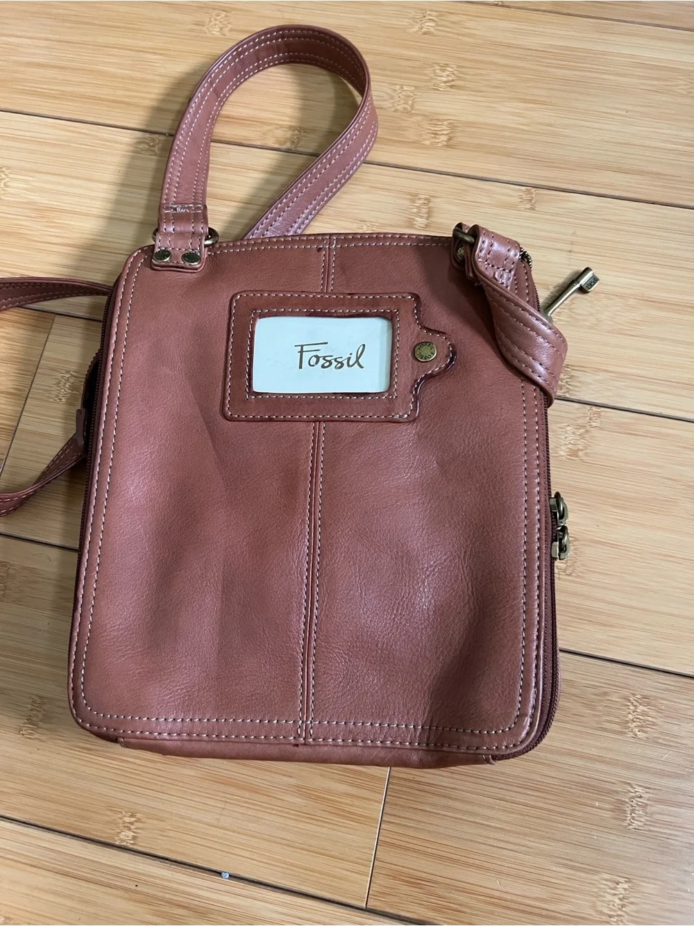 Fossil Crossbody Travel Purse Brown Tan Soft Leather Bag